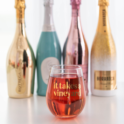 Witty "it takes a vineyard" Wine Glass, Jollity &amp; Co.