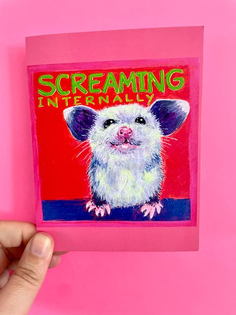 Screaming Internally Possum A2 Greeting Card