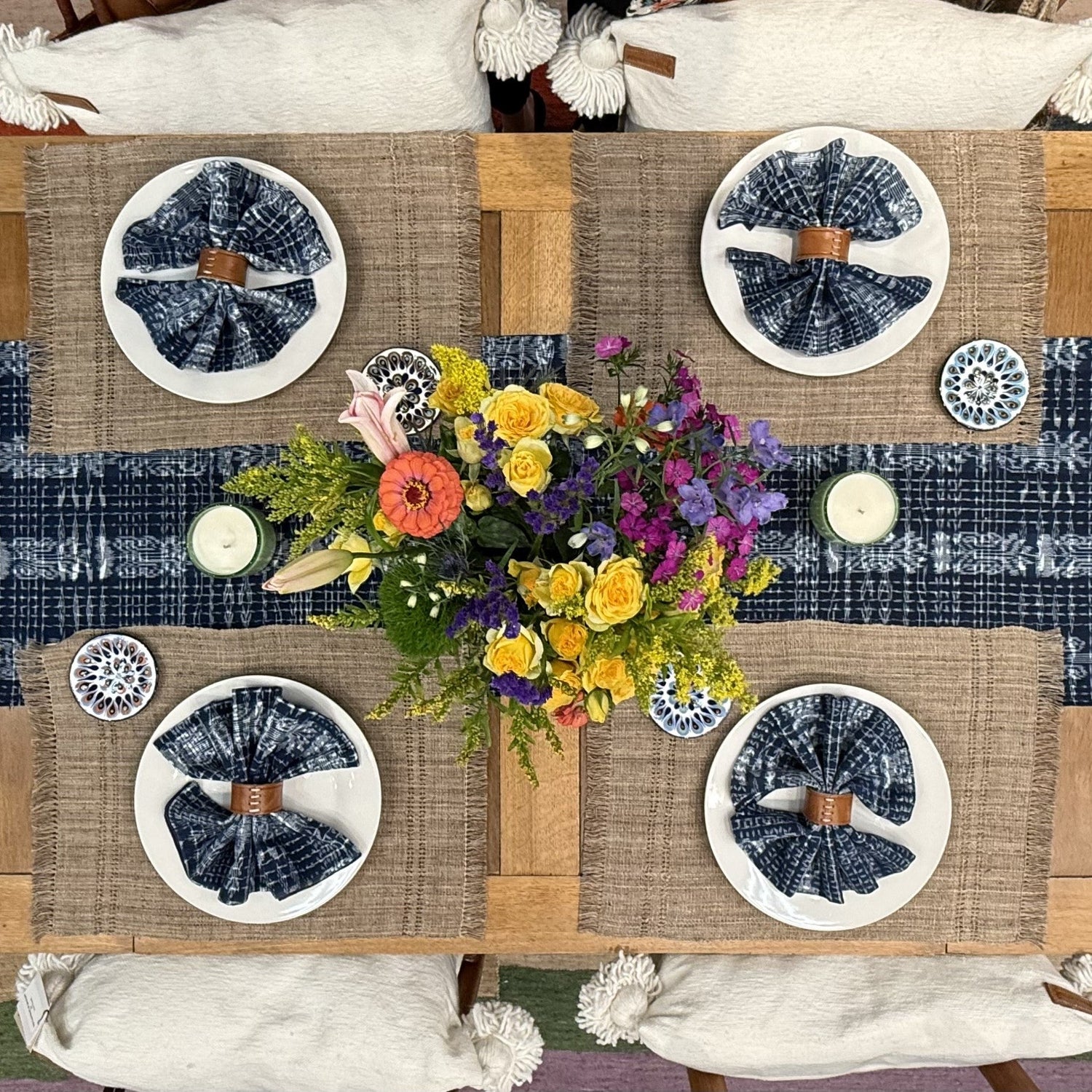 Handwoven Indigo Corte Table Runner | Reversible Jaspe &amp; Denim