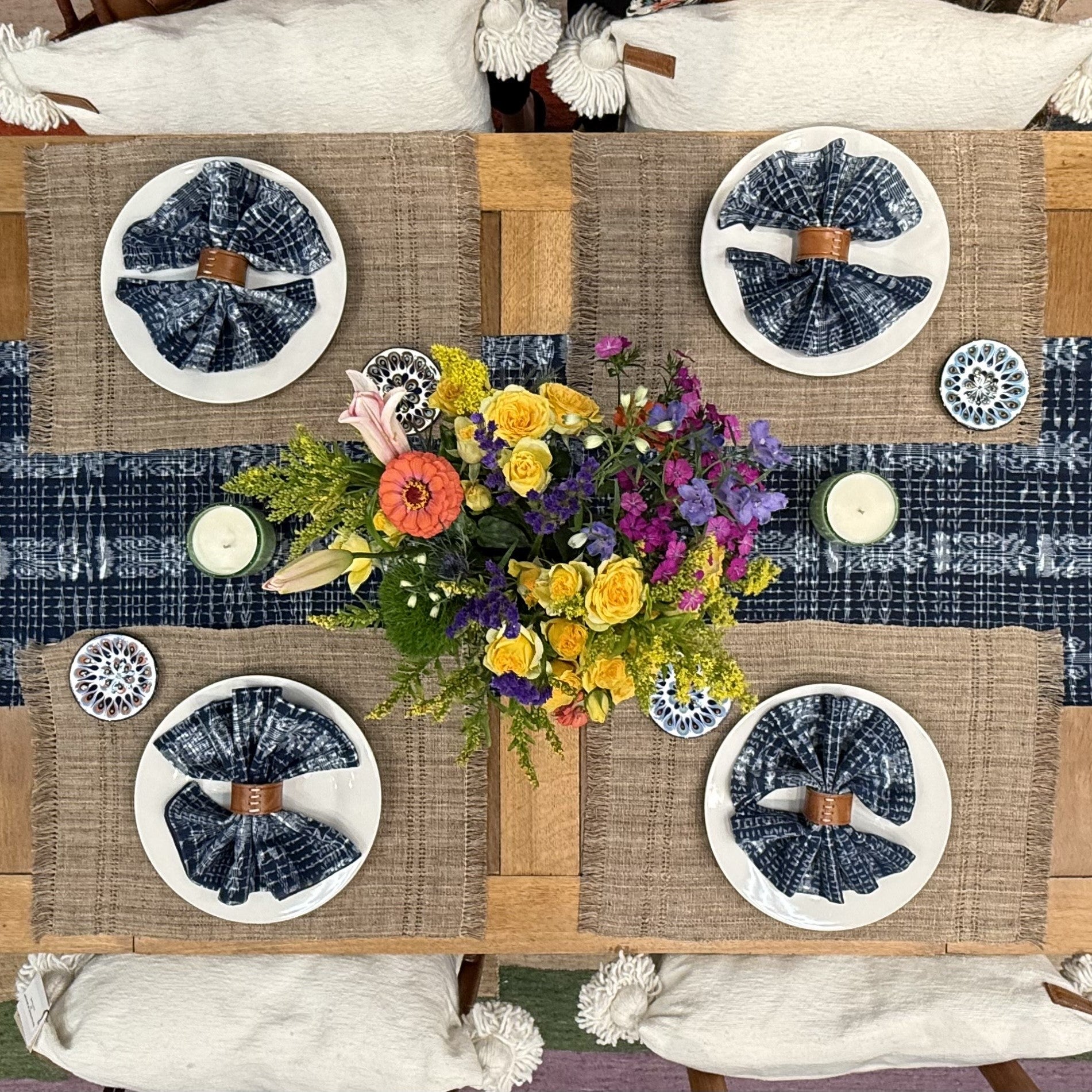 Handwoven Indigo Corte Table Runner | Reversible Jaspe &amp; Denim