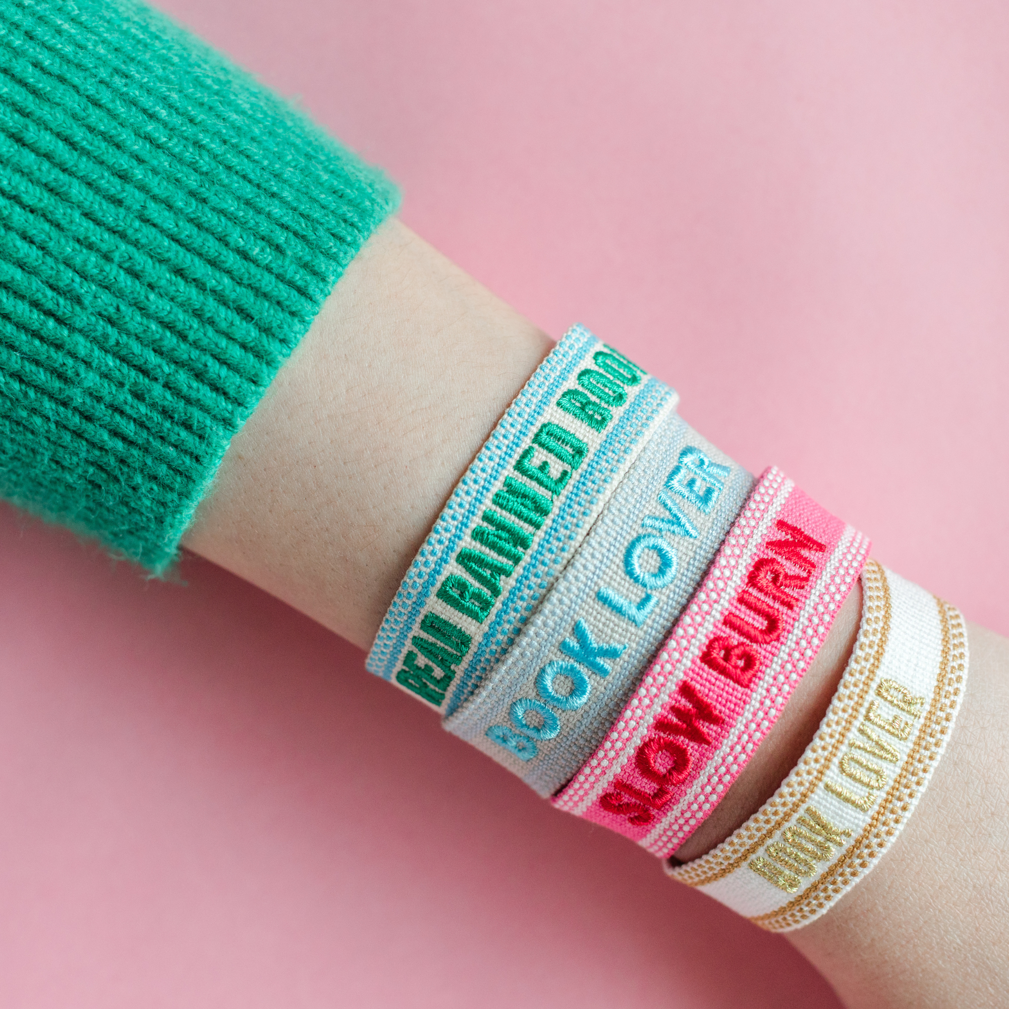 Book Club Themed Embroidered Bracelets, Jollity &amp; Co