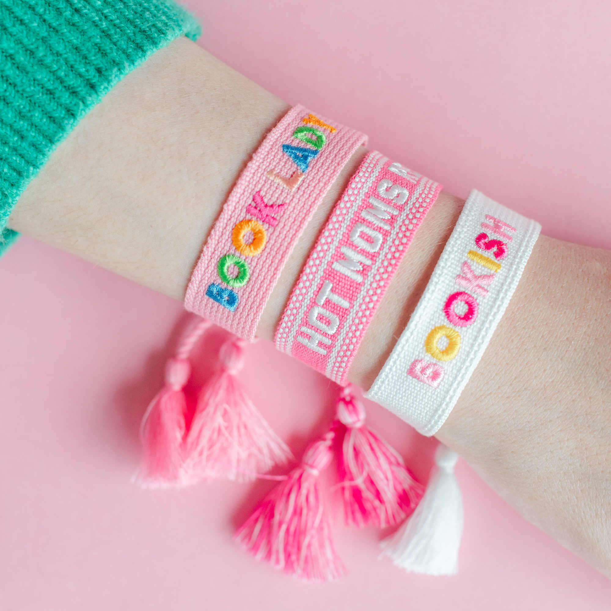 Book Club Themed Embroidered Bracelets, Jollity &amp; Co
