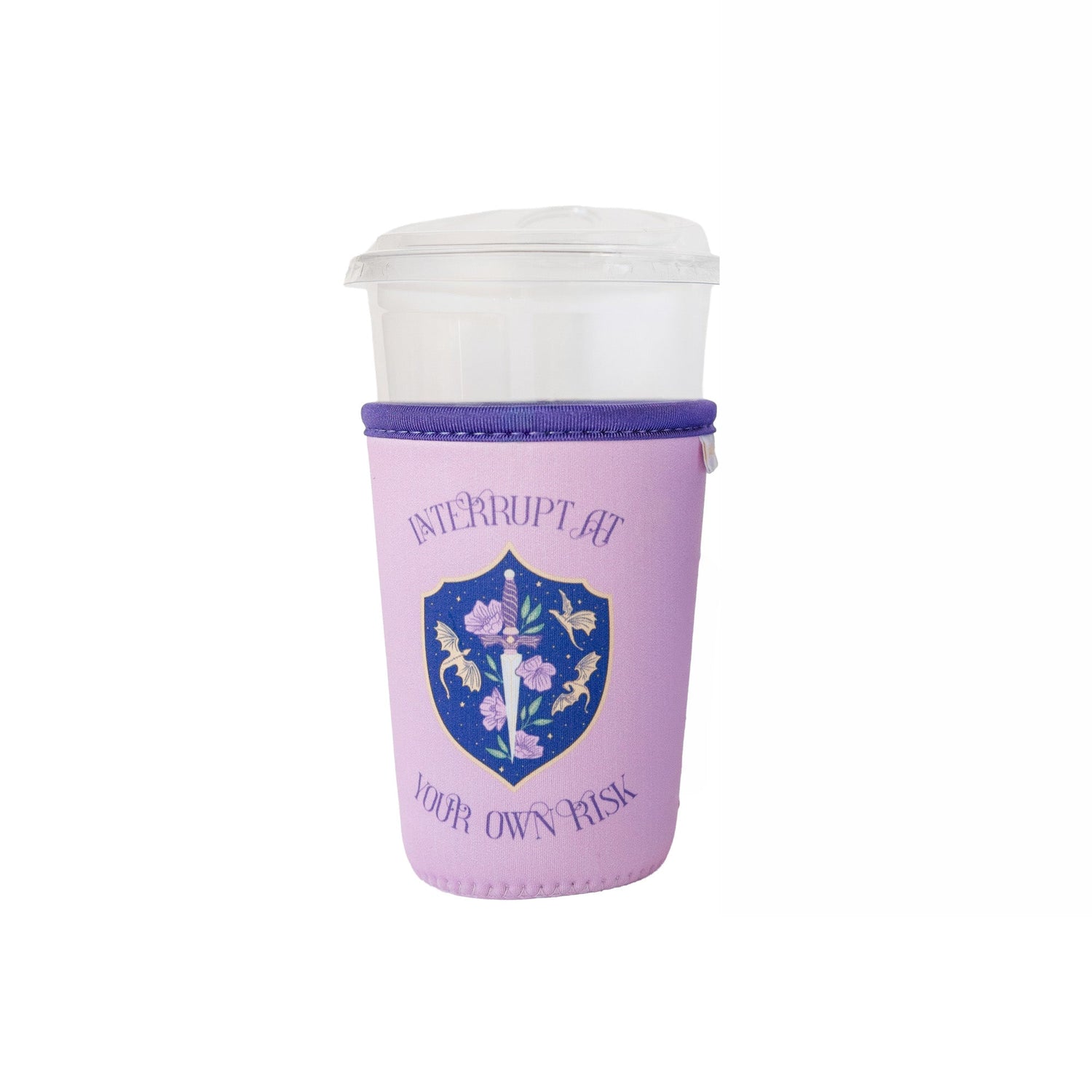 Interrupt At Your Own Risk beverage sleeve with book lover message, available in 2 sizes, Jollity &amp; Co.