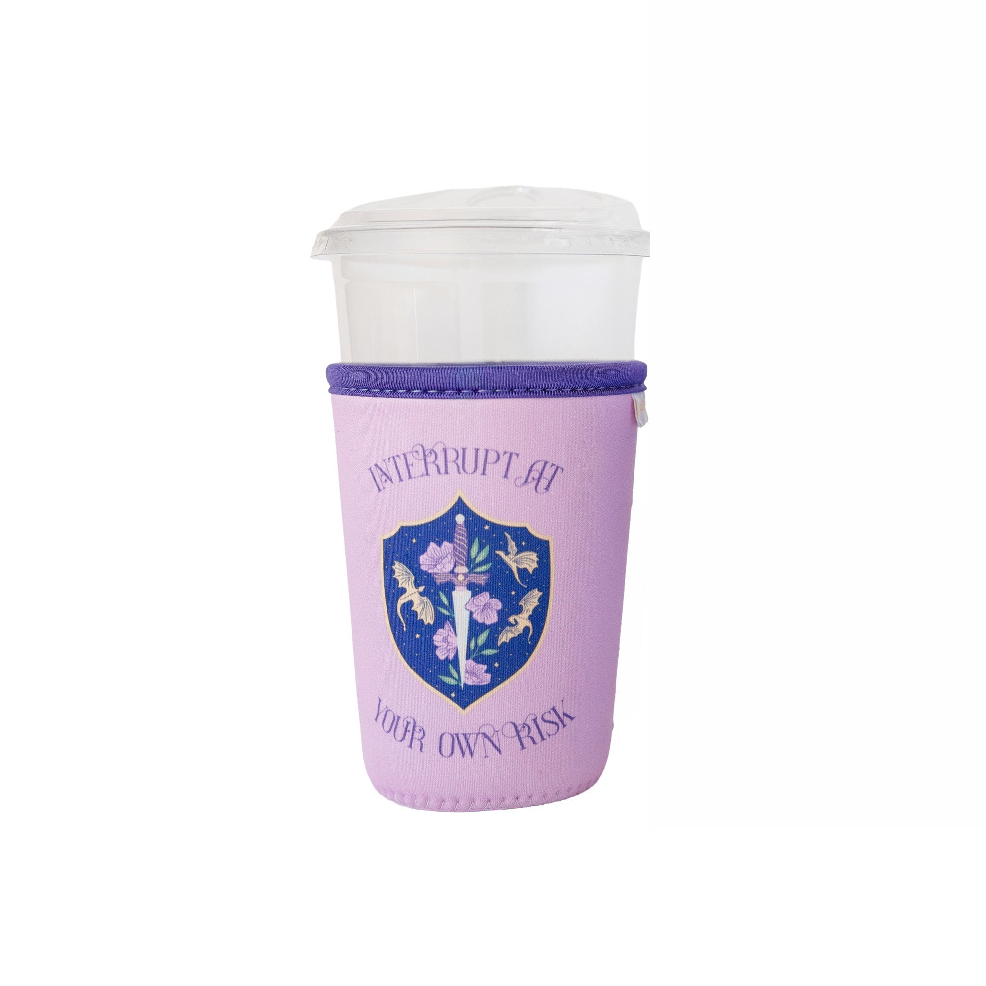 Interrupt At Your Own Risk beverage sleeve with book lover message, available in 2 sizes, Jollity &amp; Co.
