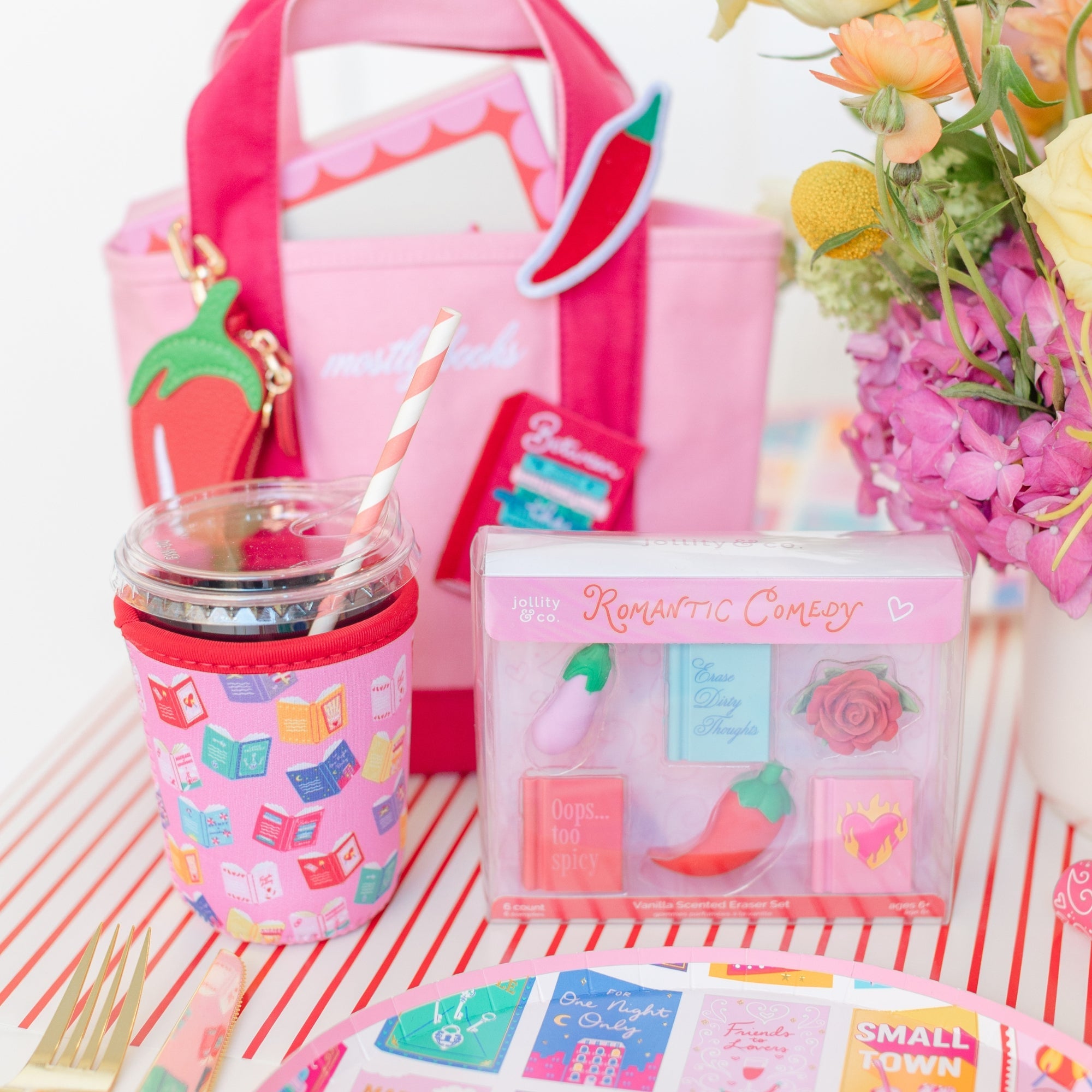 Rom Com Book Themed Beverage Sleeve, Jollity &amp; Co