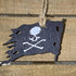Hand-painted wooden Jolly Roger pirate Christmas ornament with skull and crossbones holiday design and lightweight festive decor, bold nautical tree decoration for pirate lovers and coastal style