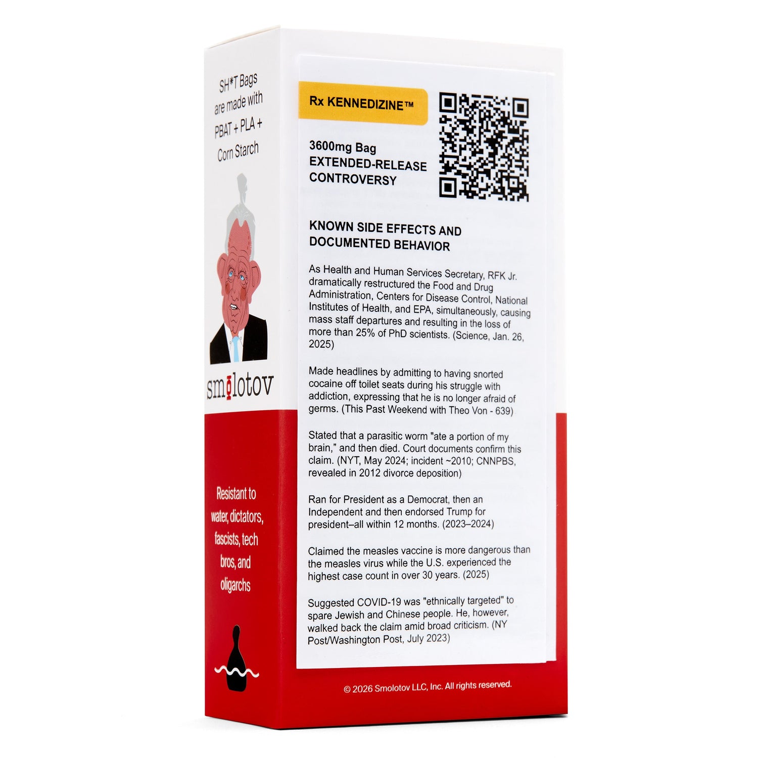 Back of the Kennedizine box — Rx KENNEDIZINE, 3600mg Bag, Extended-Release Controversy, with documented side effects and sources