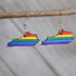 Hand-painted wooden Kentucky LGBTQ pride dangle earrings with rainbow state design and hypoallergenic sterling silver hooks, lightweight pride statement jewelry earrings for Kentucky pride and inclusive style
