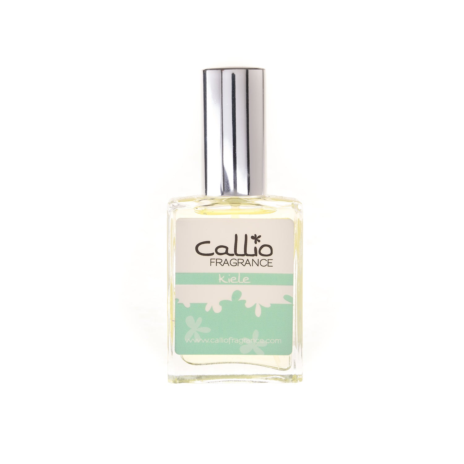 Image of a one-ounce bottle of Kiele Perfume by Callio Fragrance on a bright white background. The perfume includes notes of jasmine, gardenia, and tuberose.