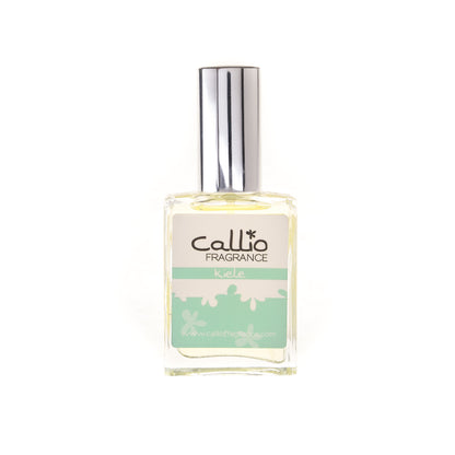 Image of a one-ounce bottle of Kiele Perfume by Callio Fragrance on a bright white background. The perfume includes notes of jasmine, gardenia, and tuberose.