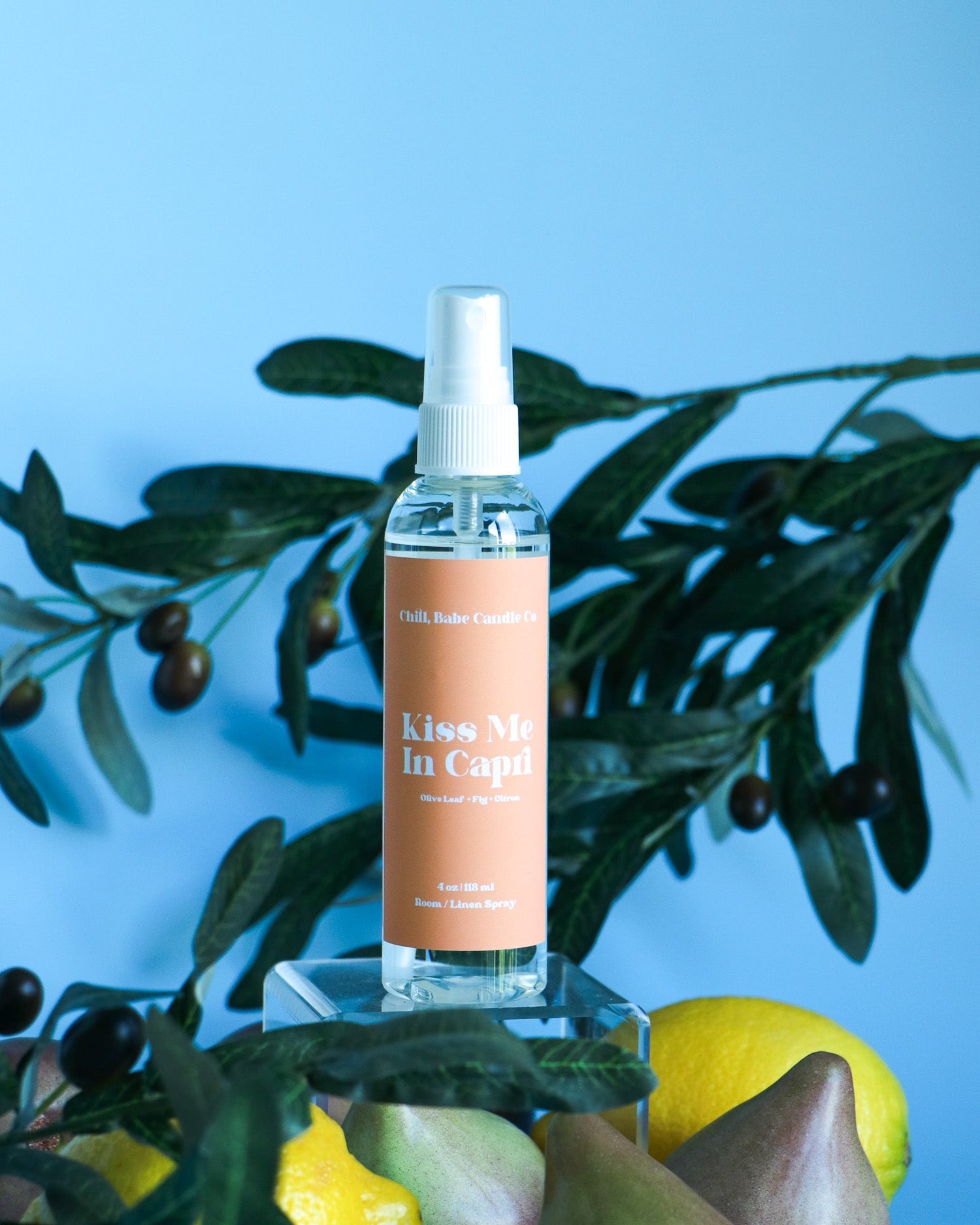 Kiss Me In Capri Room &amp; Linen Spray | Olive Leaf + Fig + Citron