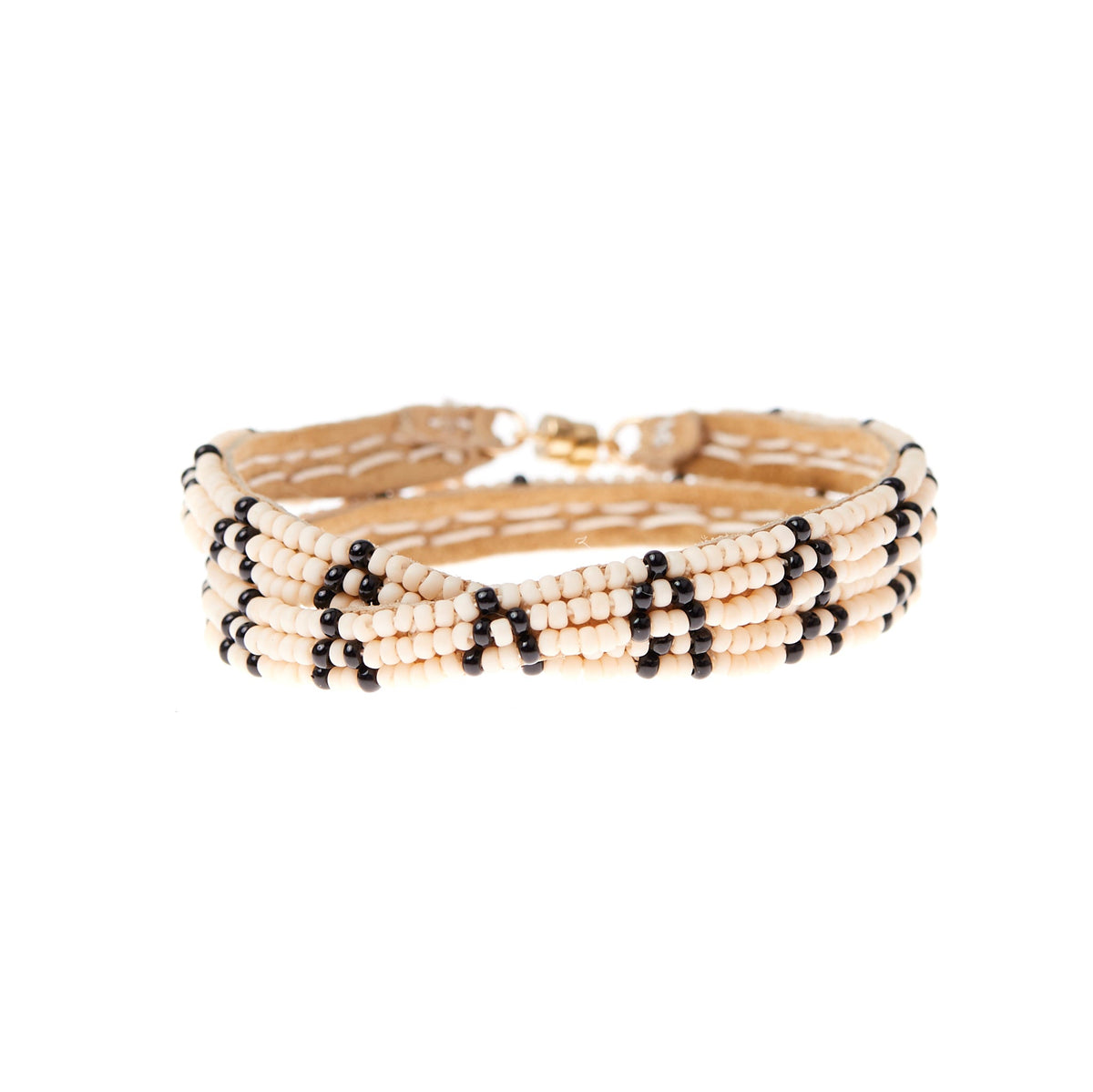 Ivory and black handmade Maasai beadwork thin wrap bracelet by Sidai Designs, sustainable jewelry brand, fair trade, Chicago, made in Tanzania