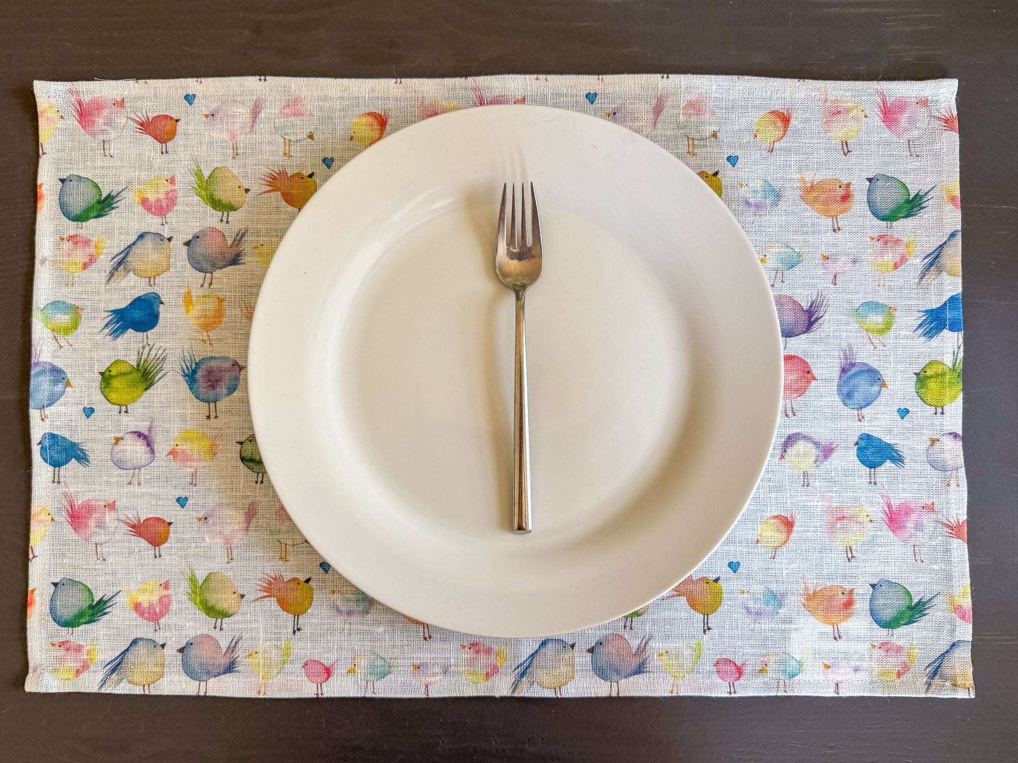 floofy birds european linen placemats