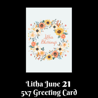 A greeting card design shown on a black background with text below reading &