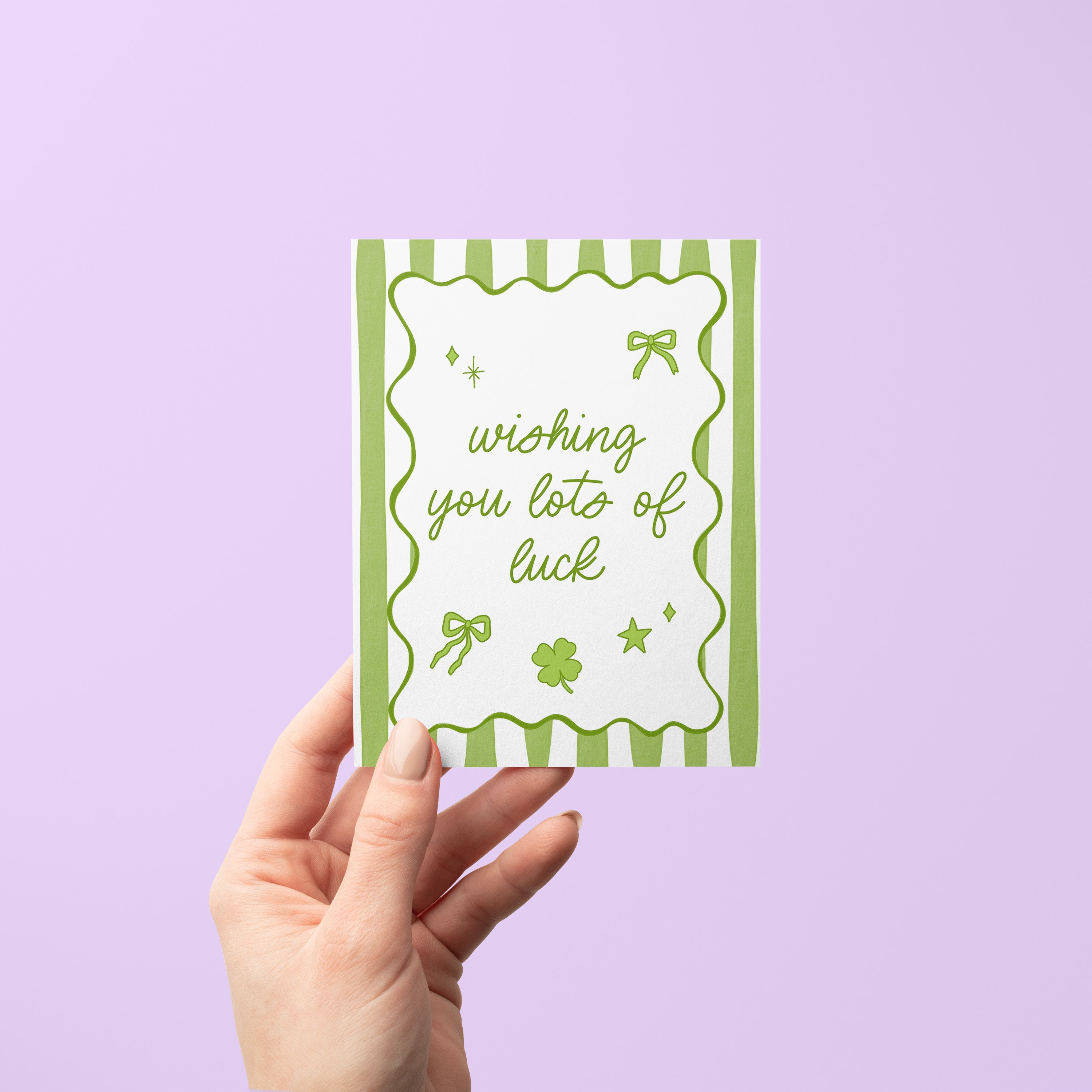 Lots of Luck card with A2 kraft envelope — green striped St. Patrick&
