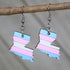 Hand-painted wooden Louisiana trans pride dangle earrings with transgender flag inspired state design and hypoallergenic sterling silver hooks, lightweight LGBTQ statement jewelry earrings for Louisiana pride and inclusive style