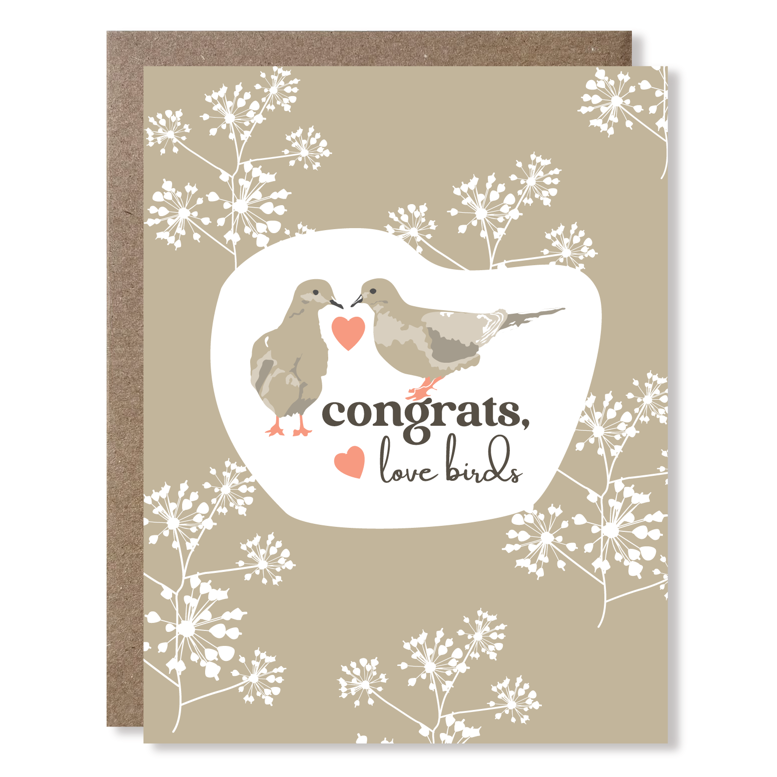 Card with two birds holding a heart and the text &