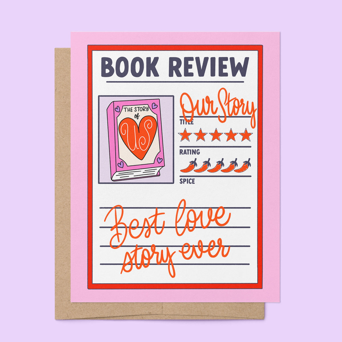 Book Review love card standing upright — hand drawn bookish love card by indie artist MangoIllustrated