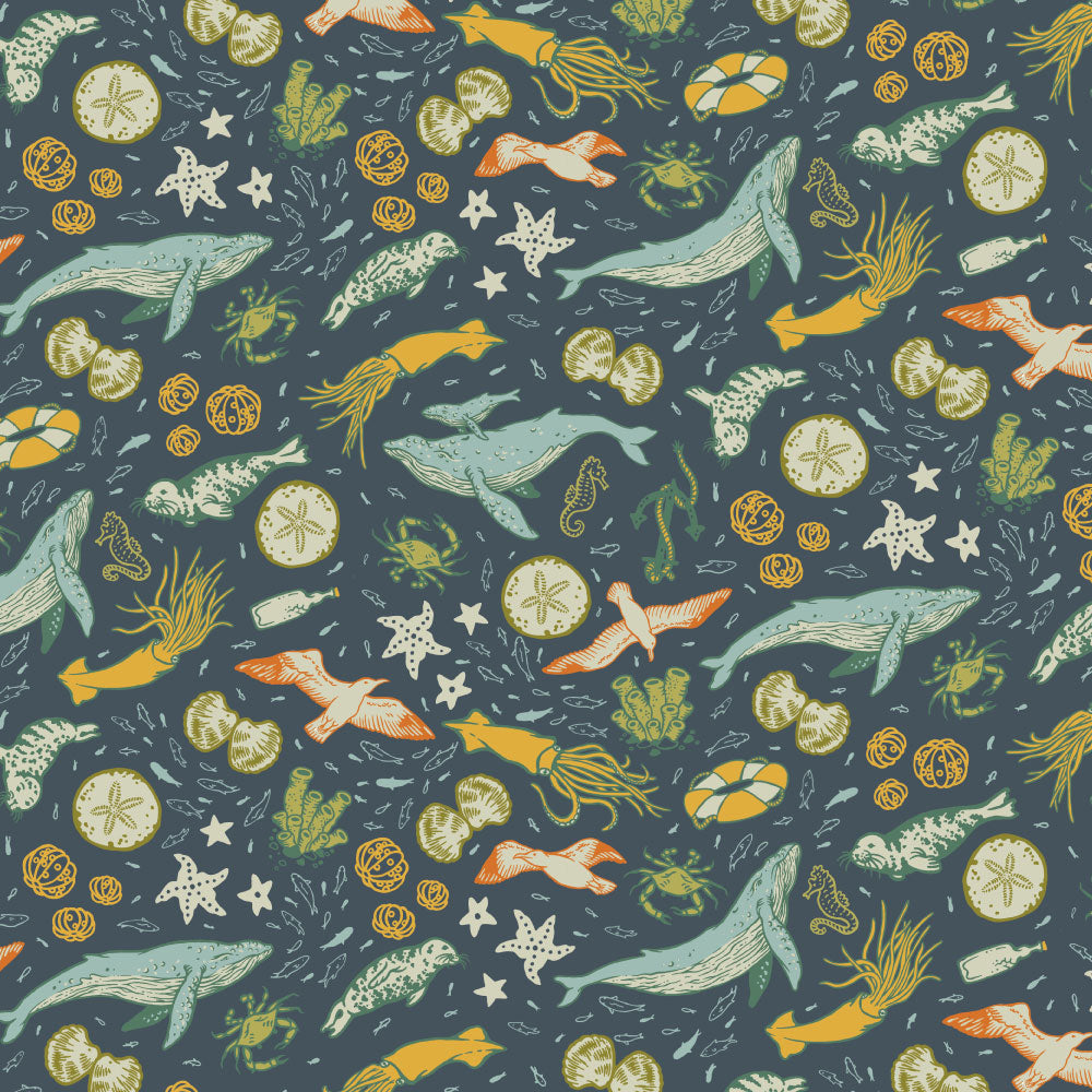 Marine Deep Blue Organic Poplin