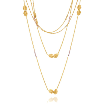 Gold spinel and bromelia flower wrap chain necklace ethically handmade, flat lay