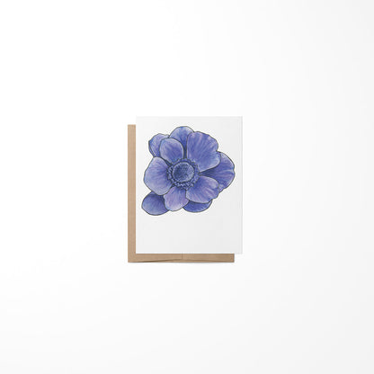Mini greeting card featuring a purple flower anemone illustration