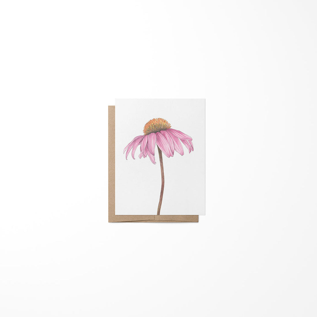 Card with a pink flower illustration on a white background