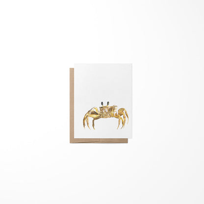 Greeting card with a gold crab illustration on a white background