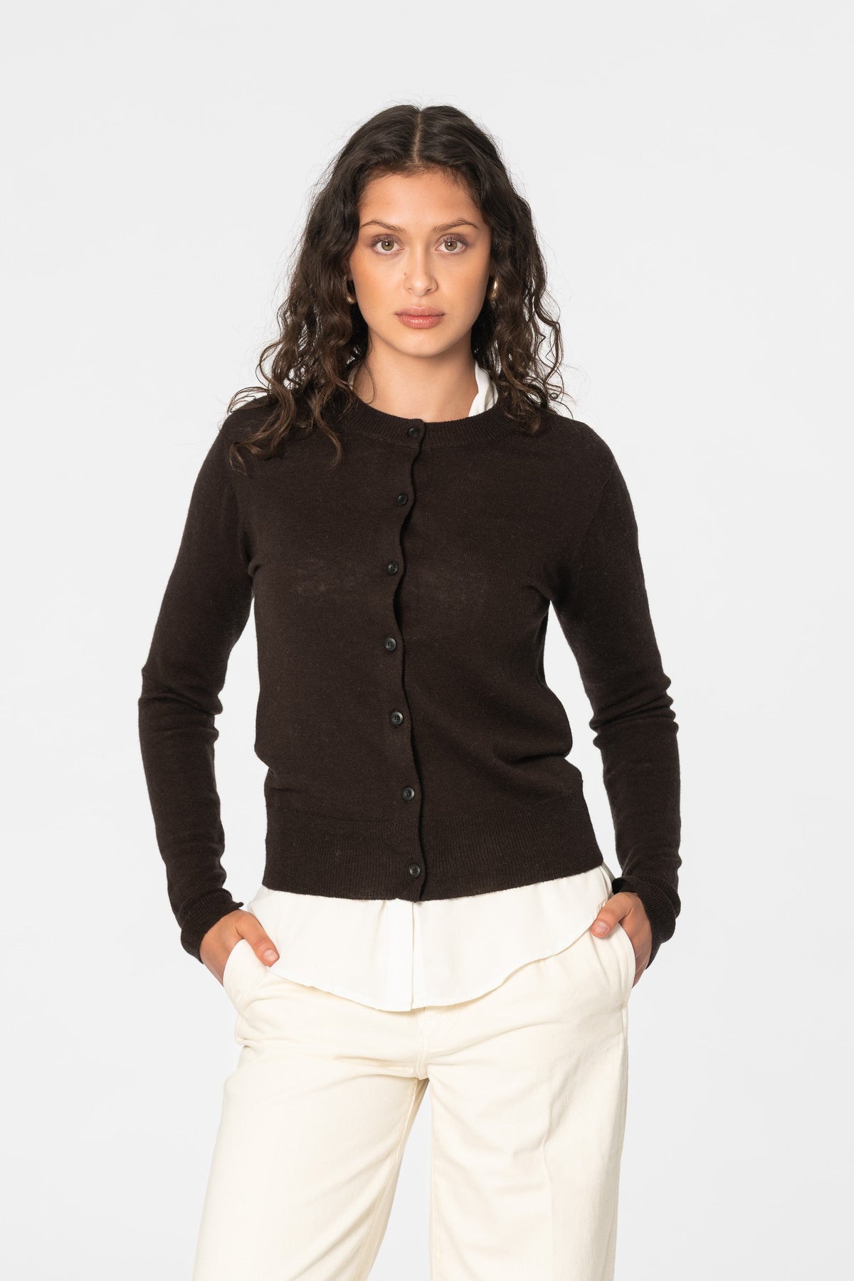 Brown merino wool cardigan sweater | Shop fair trade and ethical artisan knitwear at Petite Protea