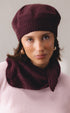 Merino wool handknit hat, burgundy, paired with merino wool pink sweater
