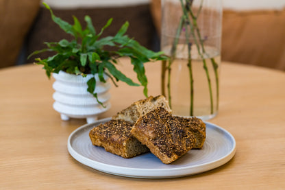 Zaatar focaccia bread with pomegranate molasses drizzle