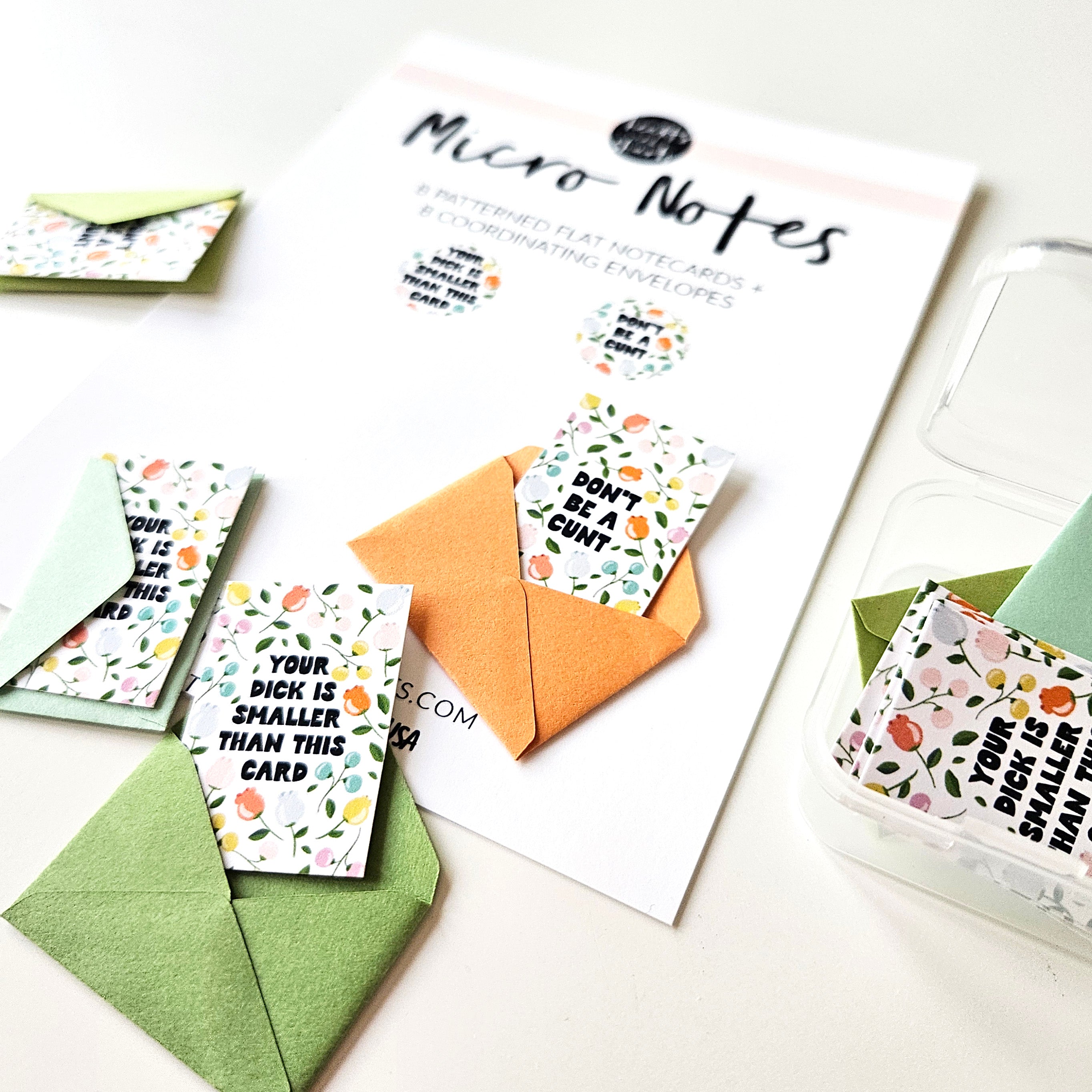 MICRO NOTES - 8 TINY NOTECARDS + 8 COORDINATING, NON-SEALING, TINY ENVELOPES