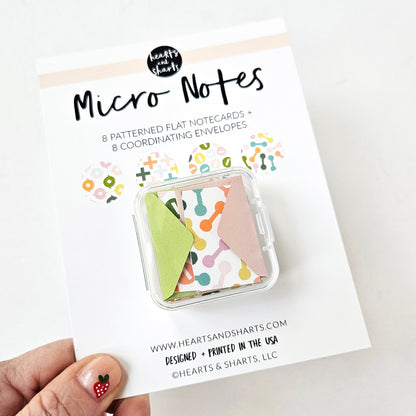 MICRO NOTES - 8 TINY NOTECARDS + 8 COORDINATING, NON-SEALING, TINY ENVELOPES - NO AI