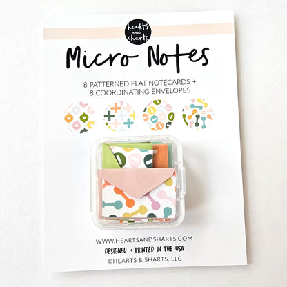 MICRO NOTES - 8 TINY NOTECARDS + 8 COORDINATING, NON-SEALING, TINY ENVELOPES