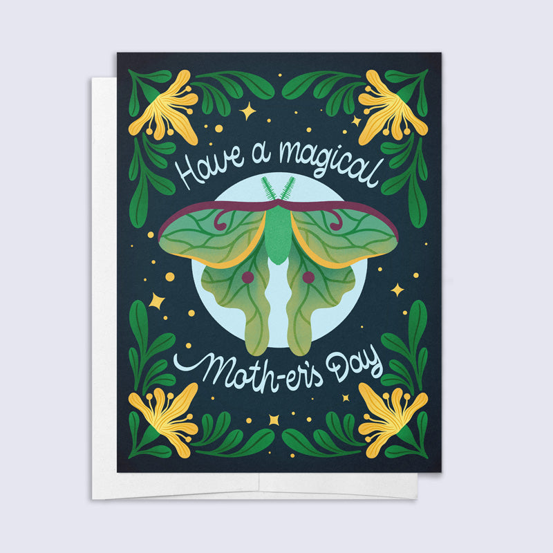 Greeting card with a moth illustration and &