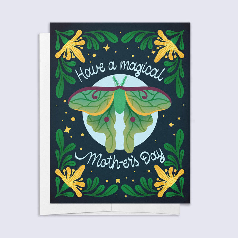 Greeting card with a moth illustration and &
