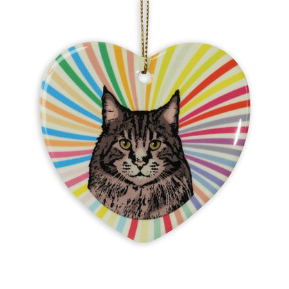 Maine Coone Ceramic Heart Ornament