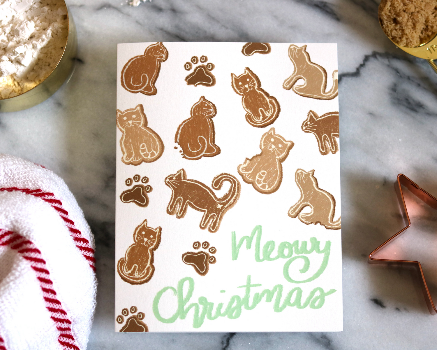 Meowy Christmas Gingerbread Cats Christmas Greeting Card