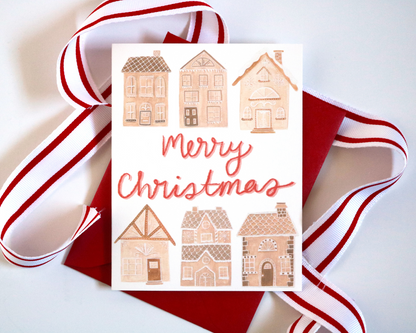 Merry Christmas Gingerbread Houses Christmas Greeting Card