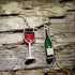 Mismatched wine bottle and wine glass wooden dangle earrings with green and red resin accents, wine lover jewelry for sommeliers and vineyard enthusiasts with green and red resin accents, wine lover jewelry for sommeliers and vineyard enthusiasts