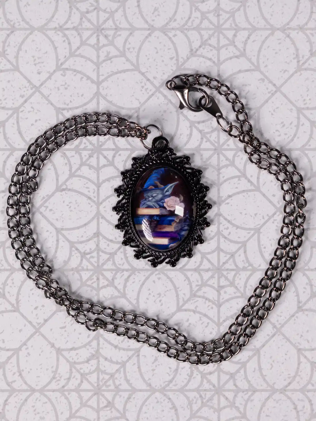 Book Goblin Necklace: Gothic Victorian Pendant with Original Acrylic Art
