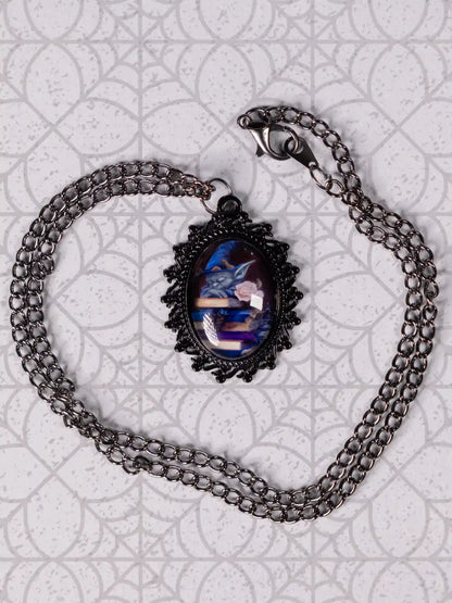 Book Goblin Necklace: Gothic Victorian Pendant with Original Acrylic Art