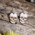 Natural wood skull dangle earrings with detailed engraved human skull design, lightweight gothic anatomy jewelry for skull and oddities lovers
