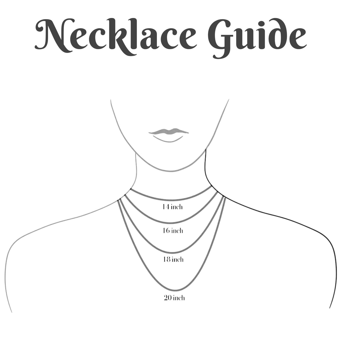 A simple black-and-white necklace size guide with the title &
