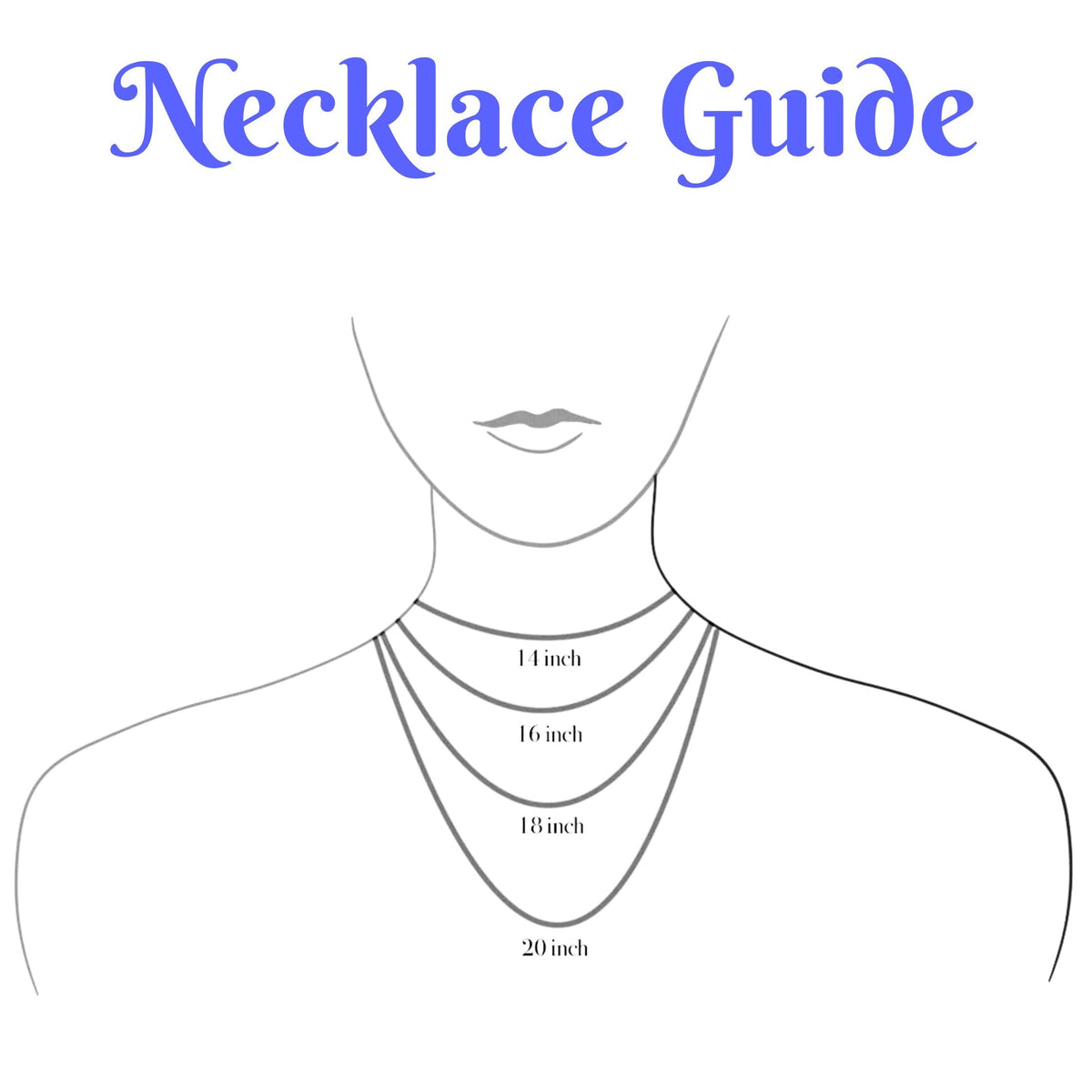 A simple necklace size guide diagram with the title &