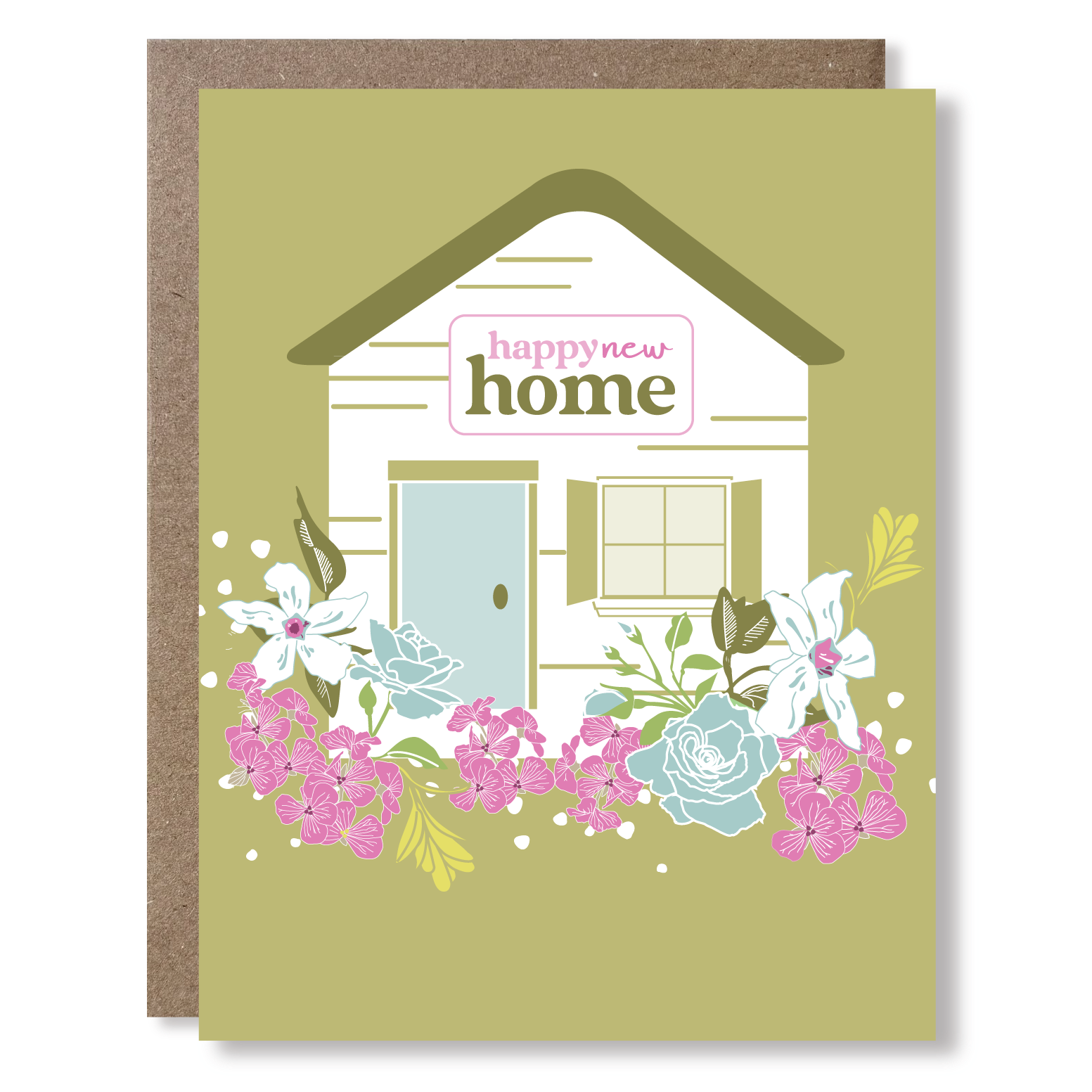 Greeting card with a house illustration and &