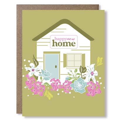 Greeting card with a house illustration and &