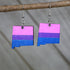 Hand-painted wooden New Mexico bisexual pride dangle earrings with bi flag inspired state design and hypoallergenic sterling silver hooks, lightweight LGBTQ statement jewelry earrings for New Mexico pride and inclusive style