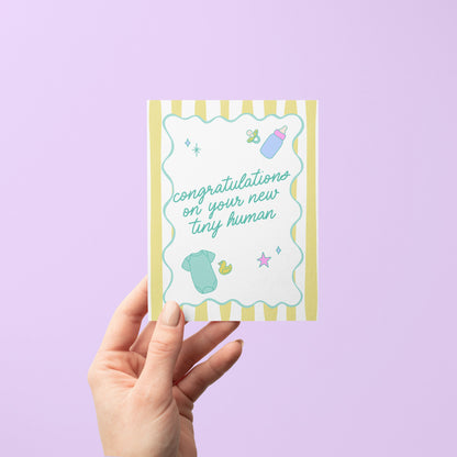 New Tiny Human baby shower card styled — illustrated new baby congratulations card by MangoIllustrated