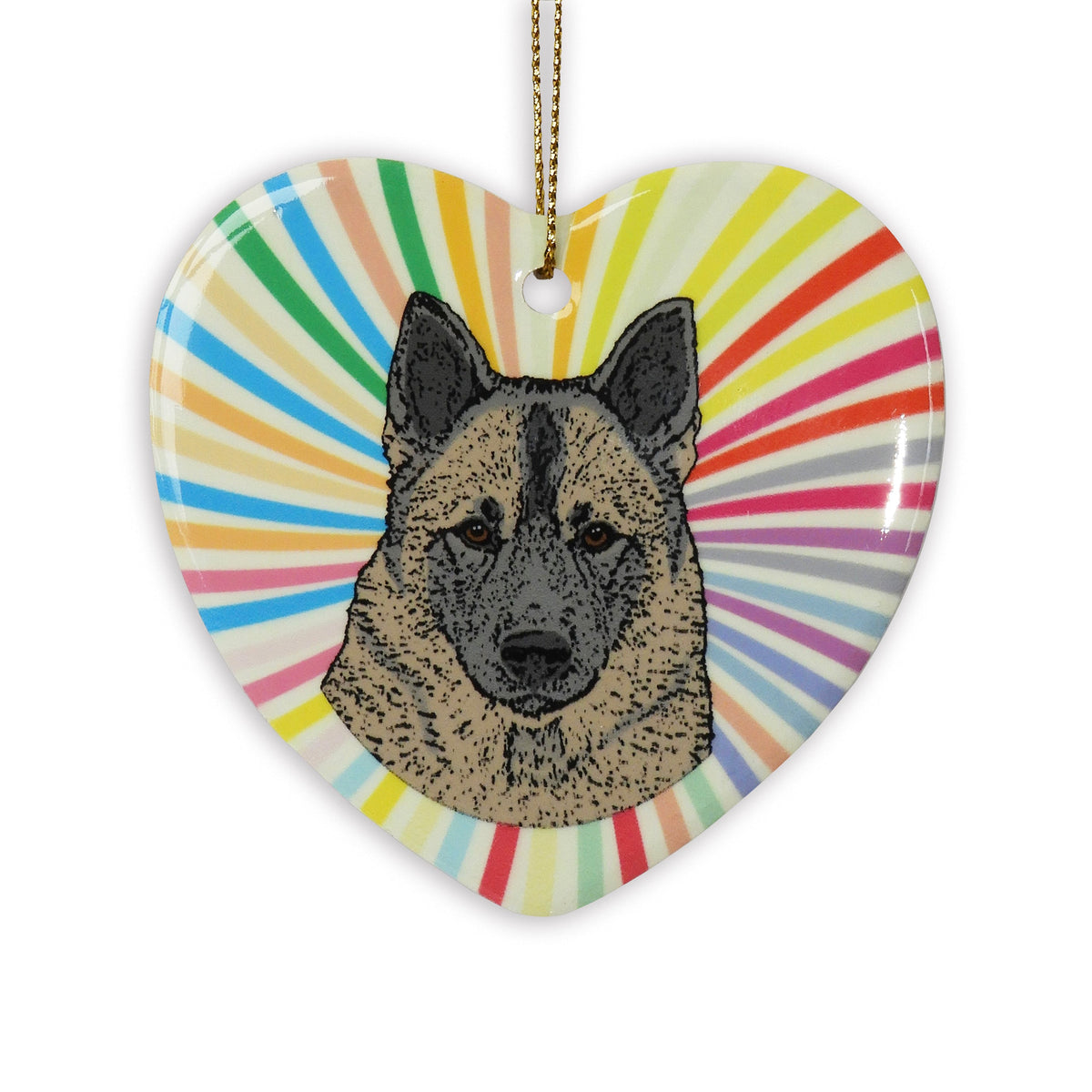 Norwegian Elkhound Ceramic Heart Ornament