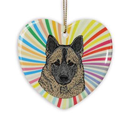Norwegian Elkhound Ceramic Heart Ornament
